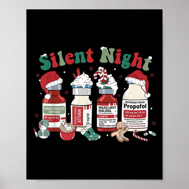 Retro Profol Silent Night Icu Nurses Funny Merry C Poster (Front)