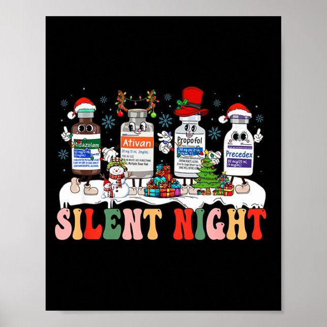 Retro Profol Silent Night Icu Nurses Funny Merry C Poster (Front)