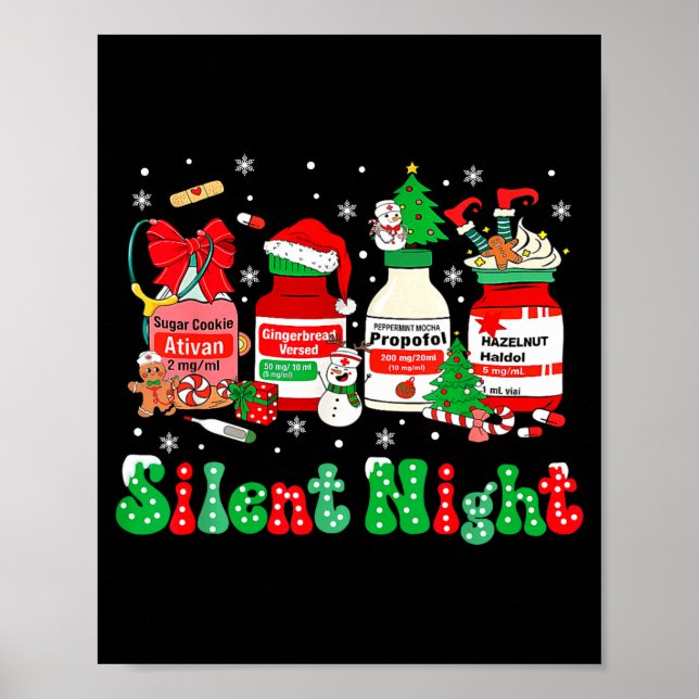Retro Profol Silent Night Icu Nurses Funny Merry C Poster (Front)