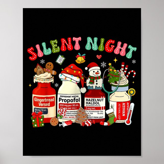 Retro Profol Silent Night Icu Nurses Funny Merry C Poster (Front)