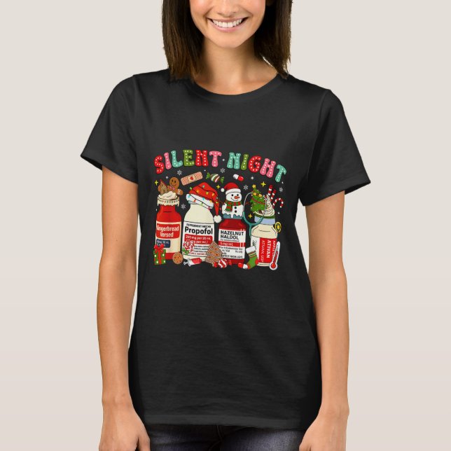 Retro Profol Silent Night Icu Nurses Funny Merry C T-Shirt (Front)