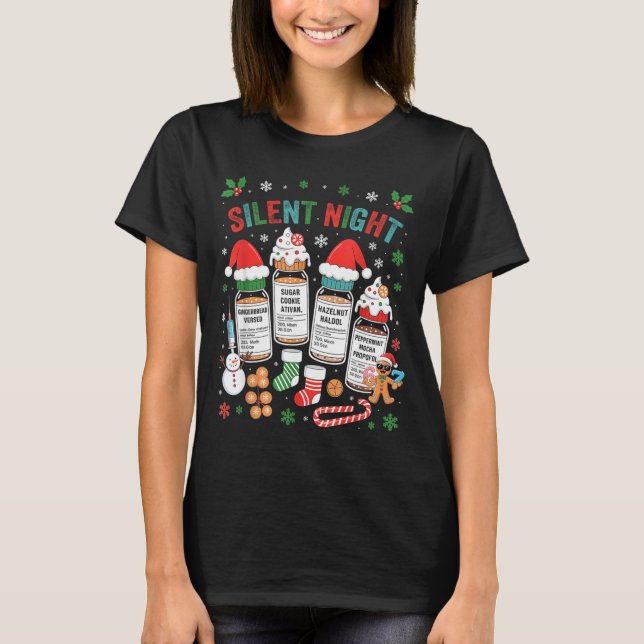 Retro Profol Silent Night Icu Nurses Funny Merry C T-Shirt (Front)