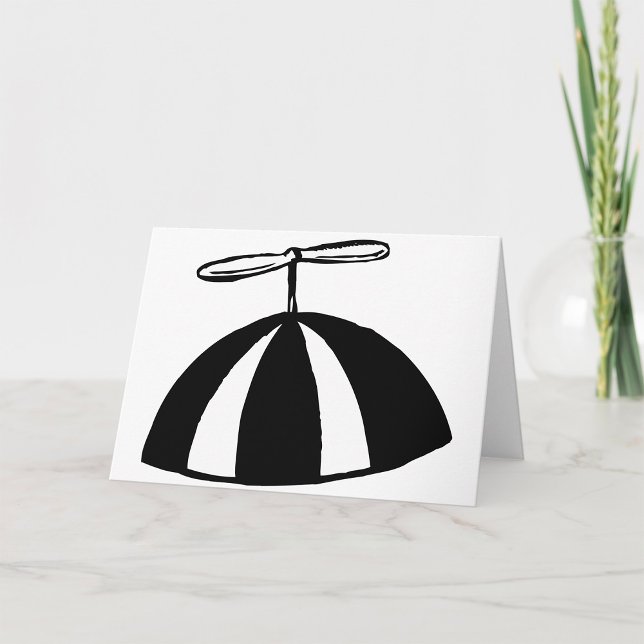 Retro Propeller Beanie Whimsical Black and White  Card (Creator Uploaded)
