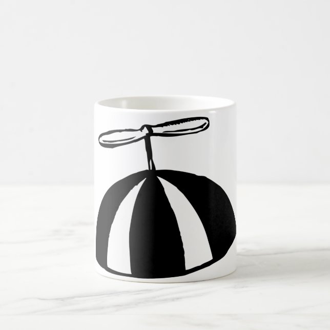 Retro Propeller Beanie Whimsical Black and White  Coffee Mug (Center)