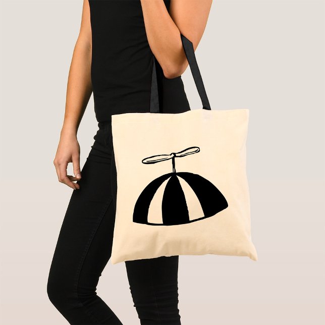 Retro Propeller Beanie Whimsical Black and White  Tote Bag (Creator Uploaded)
