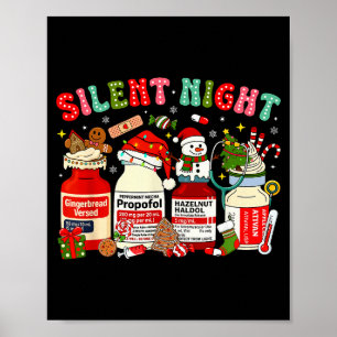 Retro Propofol Silent Night Icu Nurses Funny Merry Poster