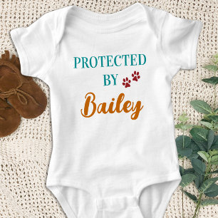 Retro Protected By Dog Personalized Colourful Baby Bodysuit