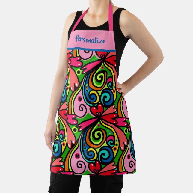 Retro Psychedelic 60s Pattern Fun & Colourful Apron (Insitu)
