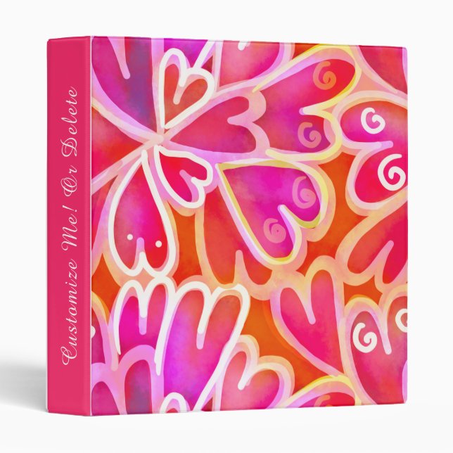 Retro Psychedelic 60s Pink Hearts Personalized Binder (Front/Spine)