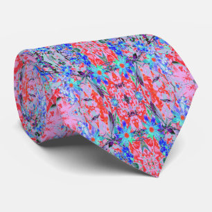 Retro Psychedelic Aqua and Orange Flowers Tie