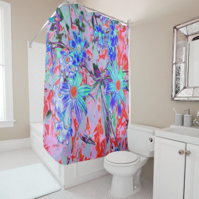 Retro Psychedelic Aqua Green and Orange Flowers (In Situ)