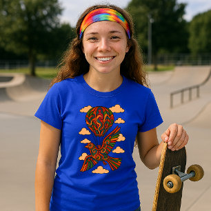 Retro Psychedelic Bird & Hot Air Balloon T-Shirt