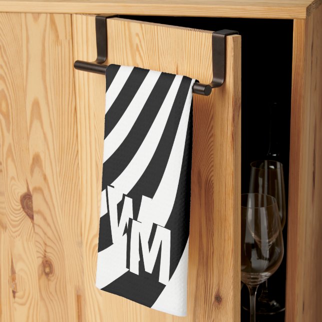 Retro Psychedelic Black White Pattern Initials  Kitchen Towel (Thirds Fold)