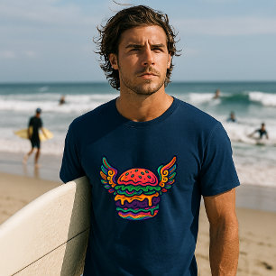 Retro Psychedelic Cheeseburger With Wings T-Shirt