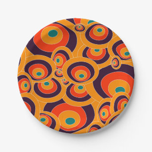 Retro Psychedelic Circles Pattern Decorative  Paper Plate