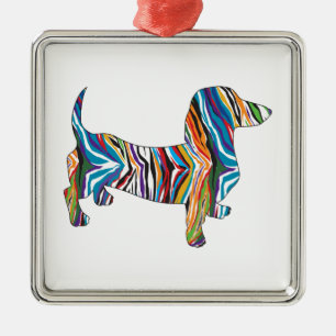 Retro Psychedelic Dachshund Metal Ornament