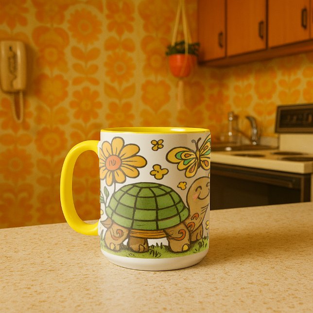 Retro Psychedelic Happy Turtle & Mushrooms Mug (Creator Uploaded)