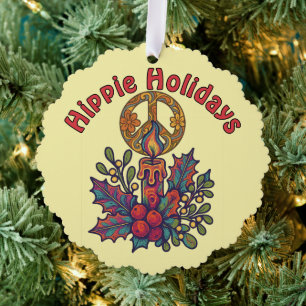 Retro Psychedelic Hippie Holidays Christmas Ornament Card