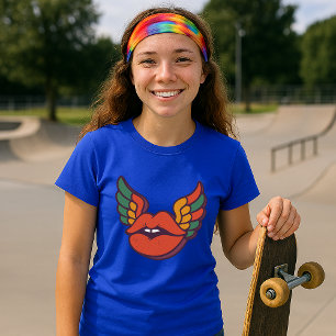 Retro Psychedelic Lips With Wings T-Shirt