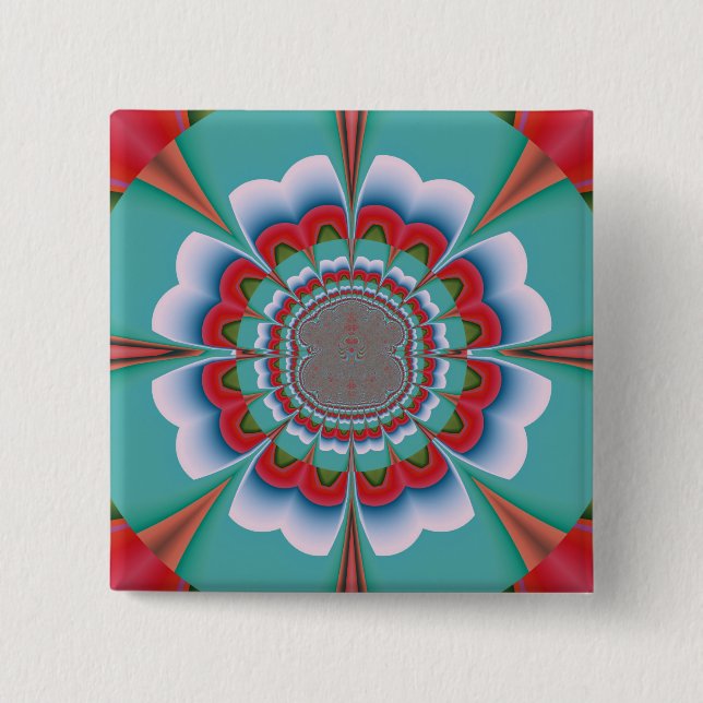 Retro Psychedelic Mandala Bloom Abstract Art 2 Inch Square Button (Front)