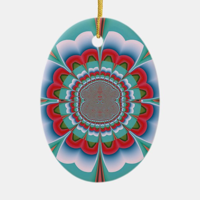 Retro Psychedelic Mandala Bloom Abstract Art Ceramic Ornament (Front)