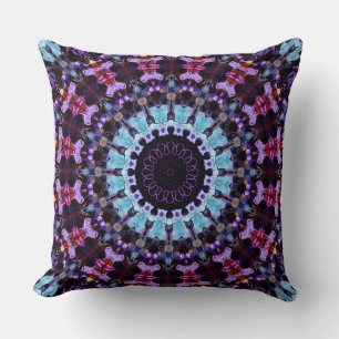 Retro Psychedelic Mandala Hippie Boho Tie Dye Throw Pillow