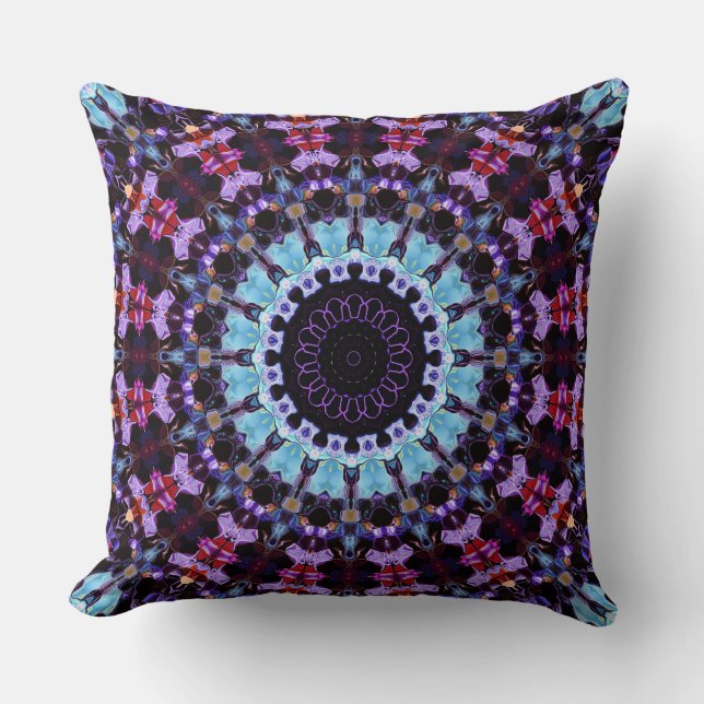 Retro Psychedelic Mandala Hippie Boho Tie Dye Throw Pillow (Front)