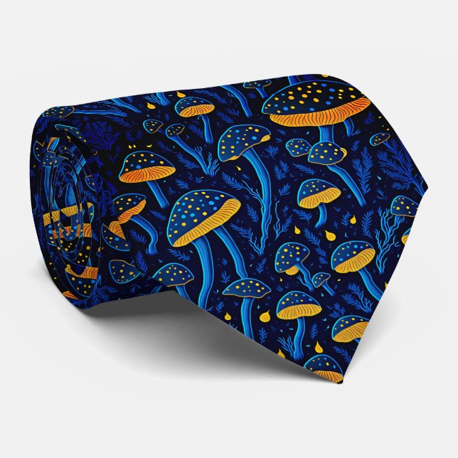 Retro Psychedelic Mushroom Pattern Neck Tie (Rolled)
