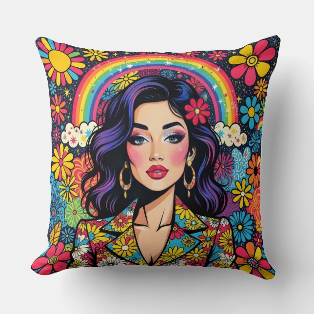 Retro Psychedelic Pop Art Throw Pillow – Vibrant  (Front)