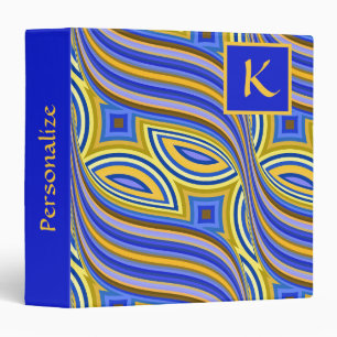 Retro Psychedelic Swirl Blue Yellow Monogram Binder