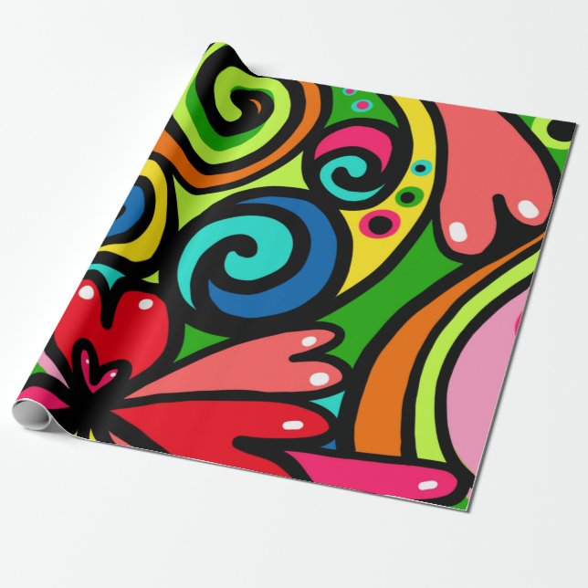 Retro Psychedelic Wrapping Paper (Unrolled)