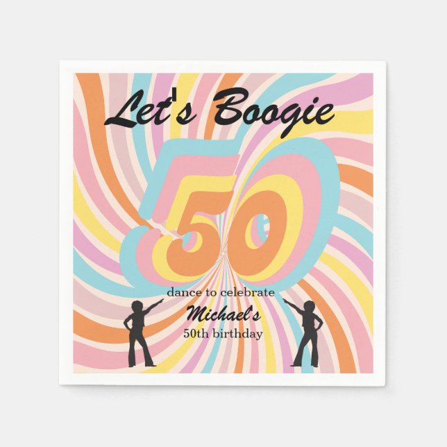 Retro Psycho Boogie Colorful Men's 50th birthday Napkin (Front)