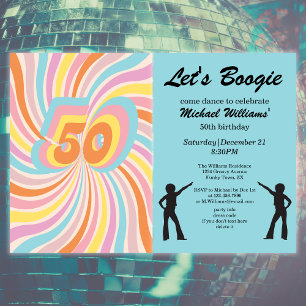 Retro Psycho Boogie Colourful Men's 50th birthday Invitation