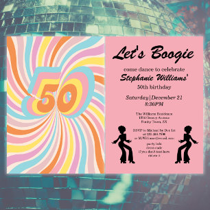 Retro Psycho Boogie Colourful Women's 50th birthda Invitation