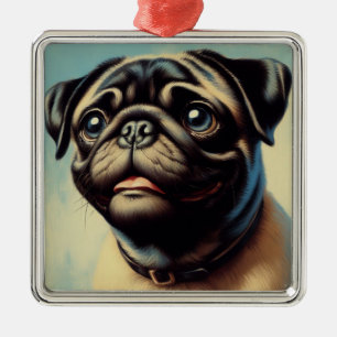Retro Pug Painting Metal Ornament