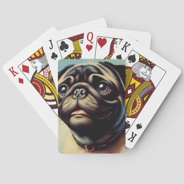 Retro Pug Painting Playing Cards (Back)