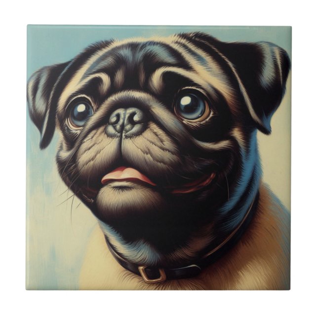 Retro Pug Painting Tile (Front)