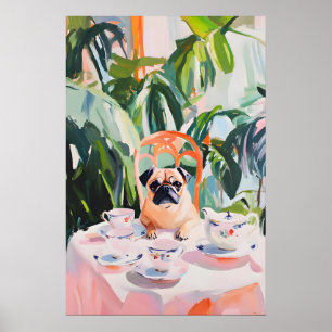 Retro Pug Poster, Pug Oil Painting, Vintage Pug Poster