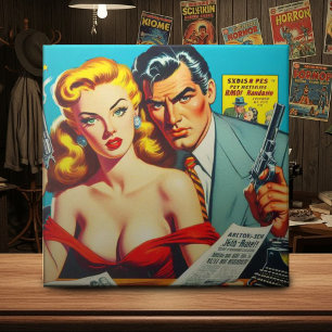 Retro Pulp Couple Illustration Tile