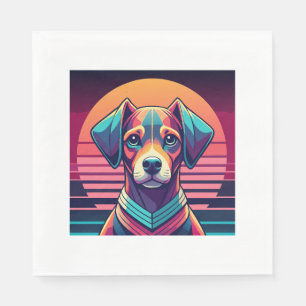 Retro Pulse Pup 80s Sunset Vibes Napkin