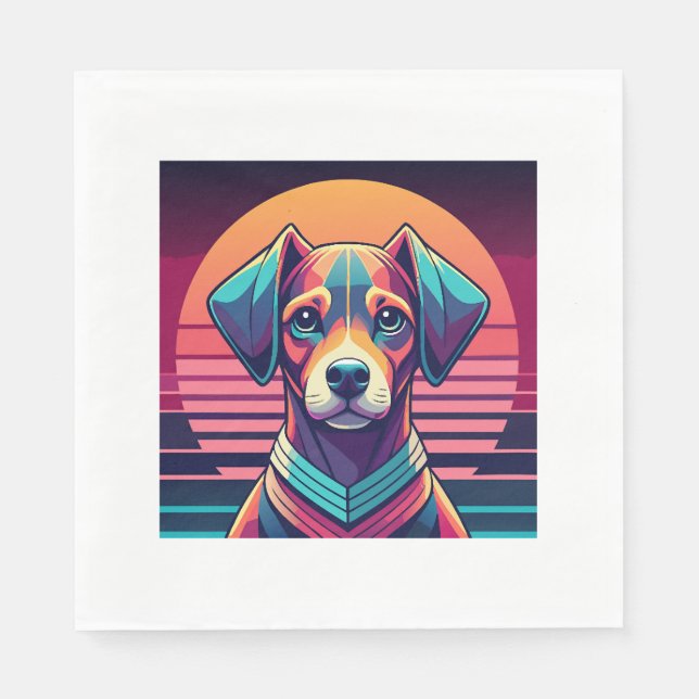 Retro Pulse Pup 80s Sunset Vibes Napkin (Front)