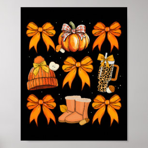 Retro Pumpkin Coquette Bow Fall Autumn Halloween G Poster