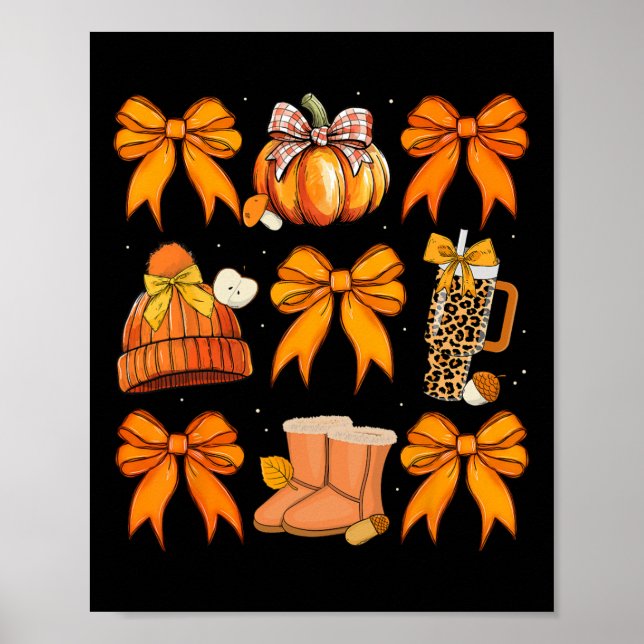 Retro Pumpkin Coquette Bow Fall Autumn Halloween G Poster (Front)