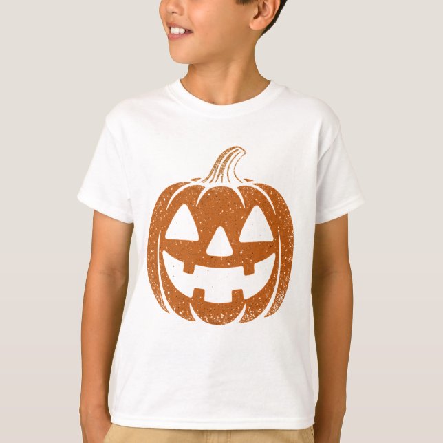 Retro Pumpkin Face Tee – 90s Halloween Vibes for K (Front)