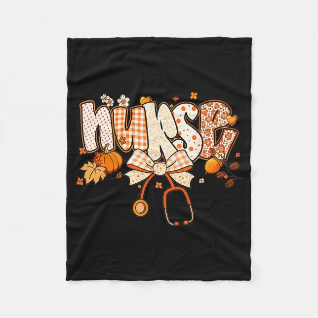 Retro Pumpkin Nurse Life Stethoscope Fall Autumn F Fleece Blanket (Front)