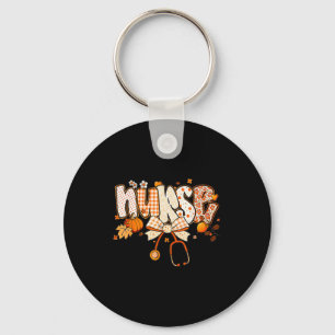Retro Pumpkin Nurse Life Stethoscope Fall Autumn F Keychain