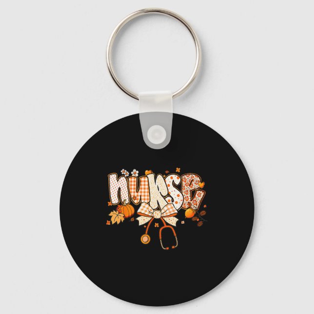 Retro Pumpkin Nurse Life Stethoscope Fall Autumn F Keychain (Front)