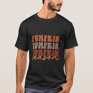 Retro Pumpkin Season Leopard Happy Fall Y'All Leav T-Shirt