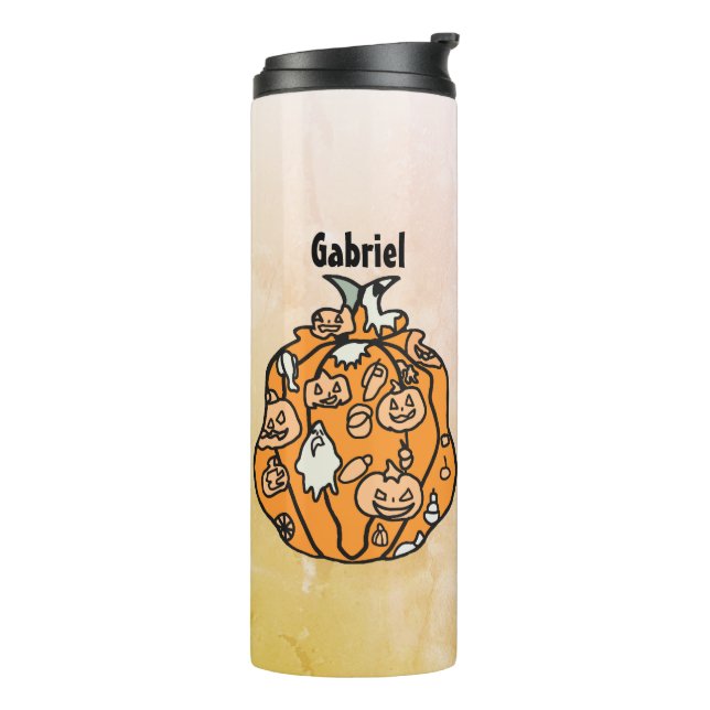 Retro Pumpkin Spooks and Halloween Treats! Thermal Tumbler (Rotated Left)