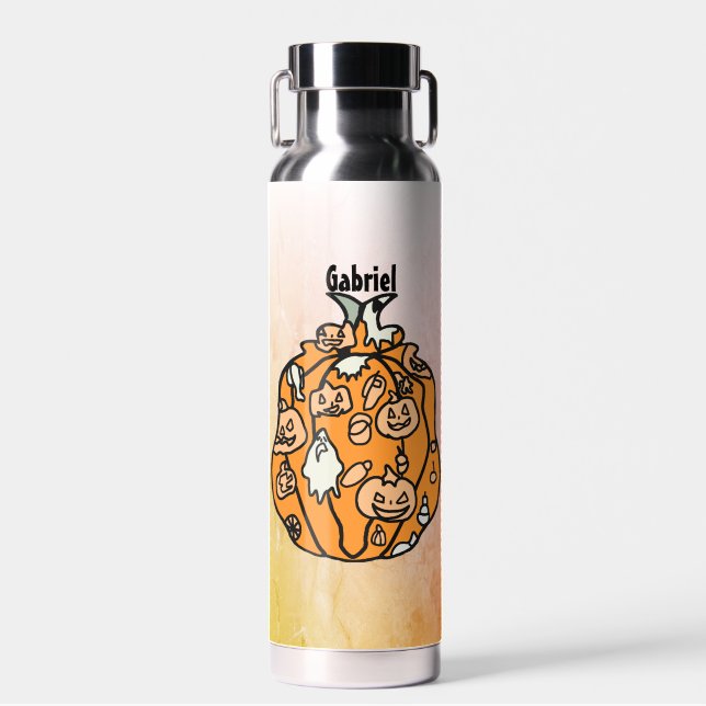 Retro Pumpkin Spooks and Halloween Treats Water Bottle (Front)